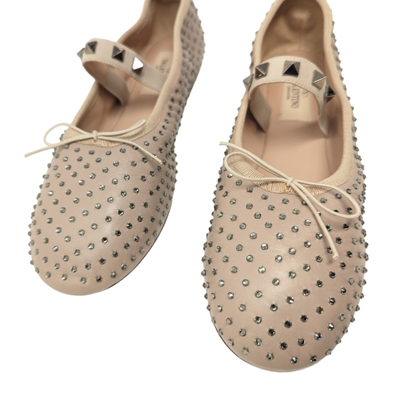 NEW Valentino Garavani Rockstud Crystal Nude Ballet Ballerina Flats Sz EU 39 - Picture 5 of 12
